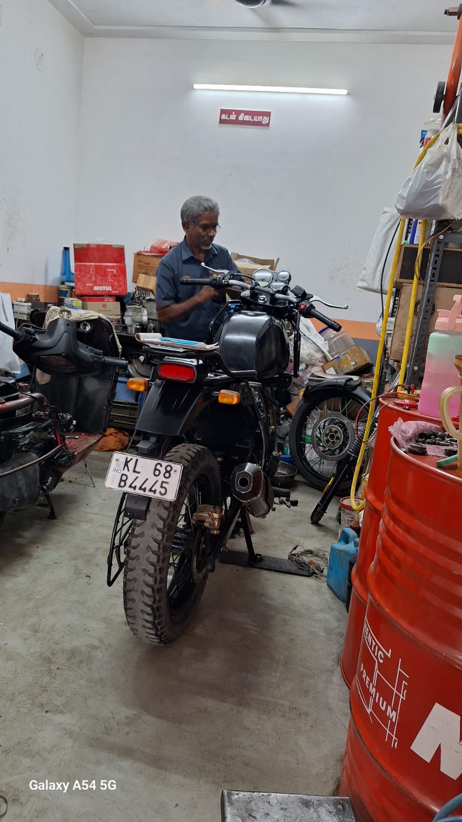 Motorcycle engine being serviced